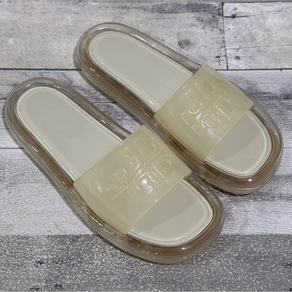 Tory Burch Shoes - TORY BURCH Bubble Jelly Slide Sandals In Pale Yellow Clear Sole Double-T Logo